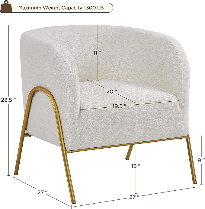 Yaheetech Accent Chair Set of 2 Armchair Set Side Chairs for Living Room Boucle Fabric Vanity Chairs with Gold Legs for Bedroom Office Reading Nook Ivory