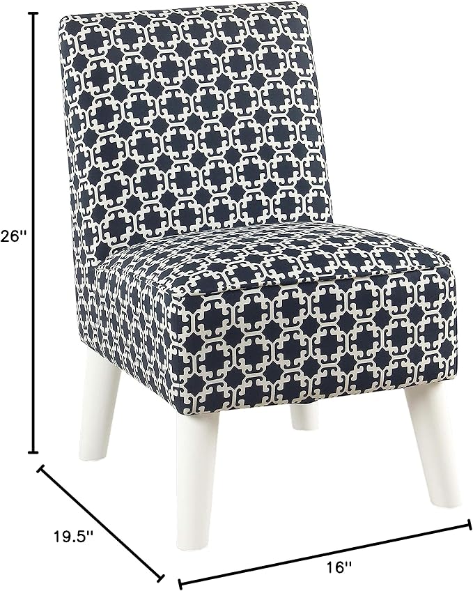 HomePop Youth Modern Armless Slipper Chair Indigo and White Lattice