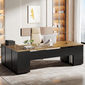 Tribesigns 85.8-Inch L-Shaped Executive Desk Extra Large Modern Office Desk with File Drawers Door Cabinet &amp Shelves Commercial Office Table Home Business Workstation Brown &amp Black