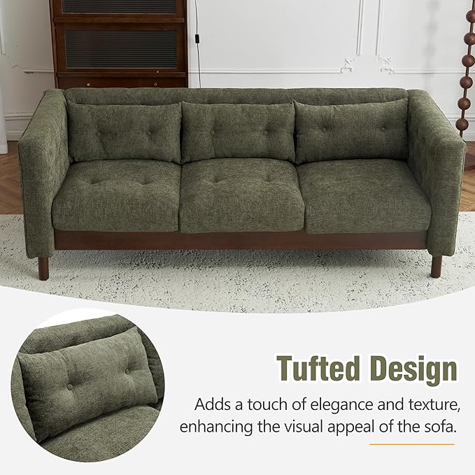 Christopher Knight Home Marloo 3 Seater Sofa Couch Upholstered Couch Linen-Like Tufted Back Sofa with Arm Rest Rubberwood Legs 78 Spacious Seating for Living Room Home Rest Dark Green