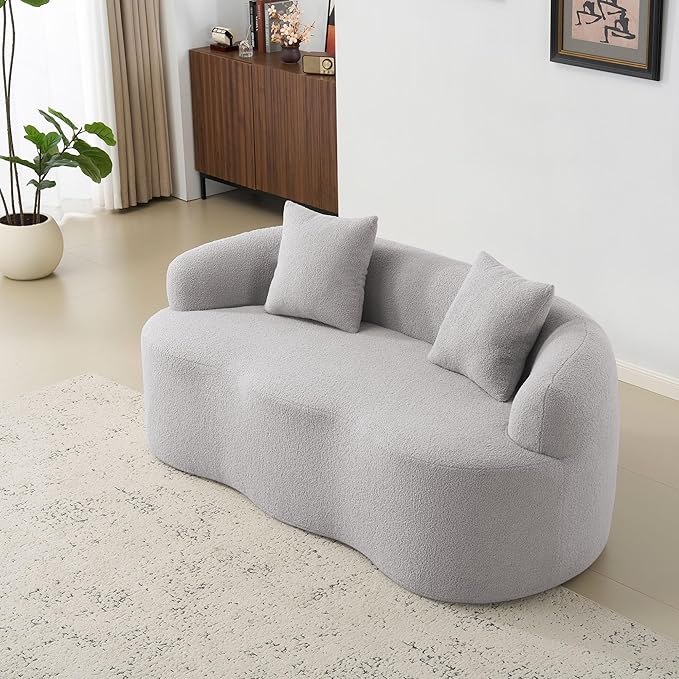 Aoowow 69.63 Curved Loveseat Sofa Modern Minimalist Sofa Comfy Cloud Deep Seat 2 Seater Sofa with 2 Pillows Compression Couch with Round Armrest for Living Room Small Space Grey