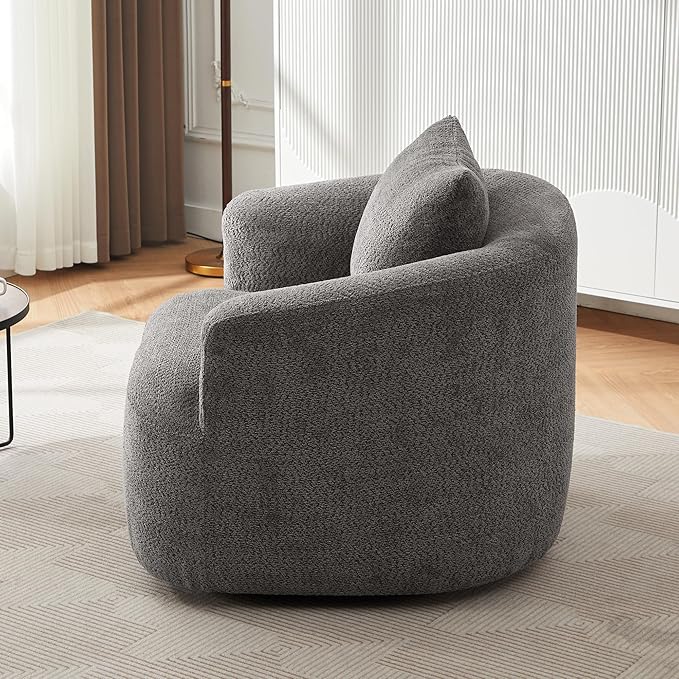 360° Swivel Accent Chair Boneless Barrel Armchair Ergonomic Upholstered Nursery Chair for Living Room Bedroom Comfy Boucle Fabric