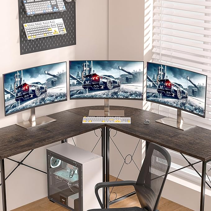 VECELO 59 L Shaped Computer Desk Corner Computer Desk Sturdy Home Office Computer Table for Small Space Writing Desk Larger Gaming Desk WorkstationGray