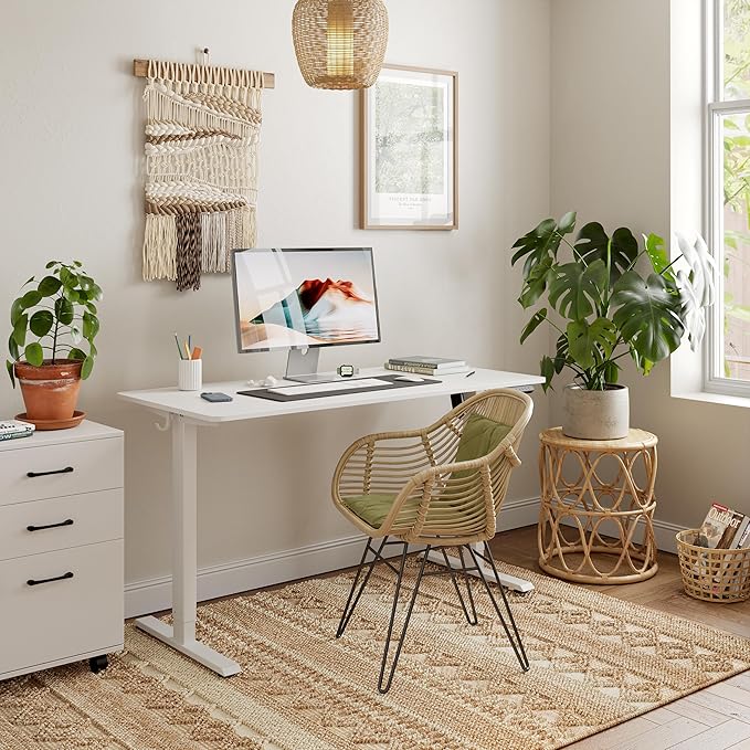 FEZIBO One-Piece Standing Desk Adjustable Height Stand up Home Office Desk 48x24 Inch Electric Standing Computer Desk with 4 Memory Presets Headphone Hook White