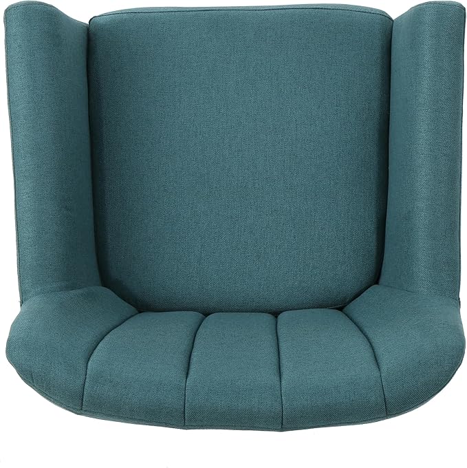 Mid-Century Accent Chairs Modern Upholstered Living Room Chair Cozy Armchair with Wood Legs for Bedroom/Office/Cafe/Living Room (Teal + Linen)