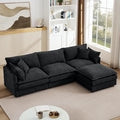 Black Sectional Modular Sofa Cloud Couch 105 Modern Convertible L-Shape Sofa Deep 3-Seater Soft Chenille Comfy Upholstered with Removeable Ottoman Set and Removable Cushions for Living Room
