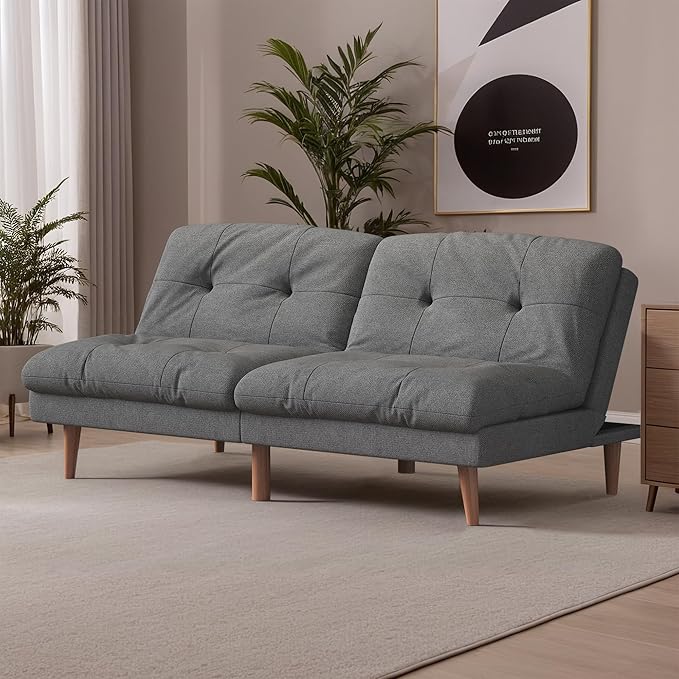 Flamaker Convertible Futon Sofa Bed Futon Couch with Adjustable Back Upholstered Sleeper Sofa Bed for Living Room Furniture (FabricGrey)