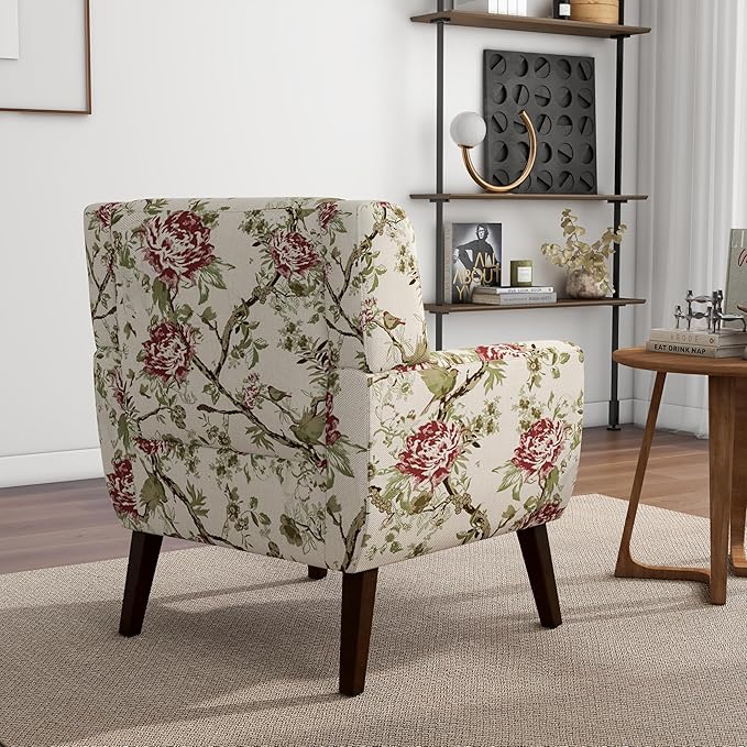 Accent Chair Modern Linen Blend Arm Chair for Living Room Bedroom Comfy High-Resilient Sponge Reading Chair for Small Spaces (Pattern Red Floral Set of 2)