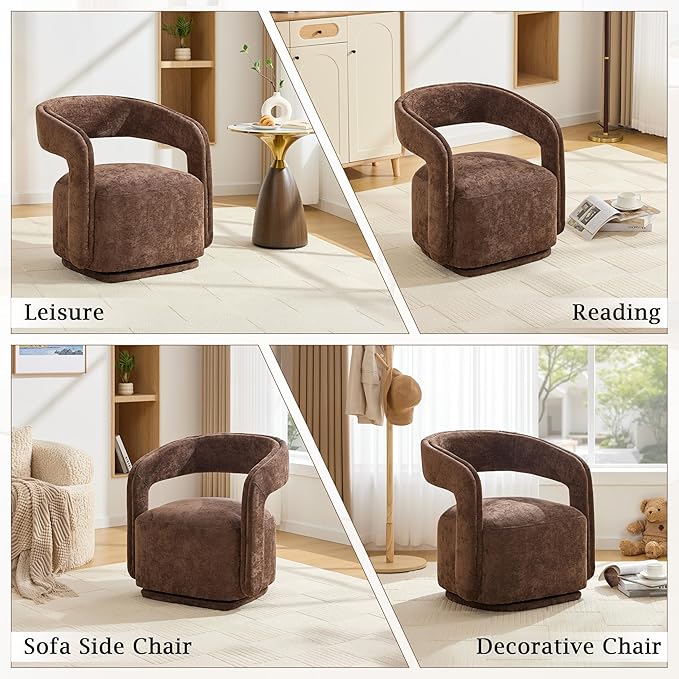 KEIKI Swivel Barrel Chair Modern Accent Chair for Study/Reception 360° Rotation Ergonomic Design Easy Assembly Comfy Chenille Fabric