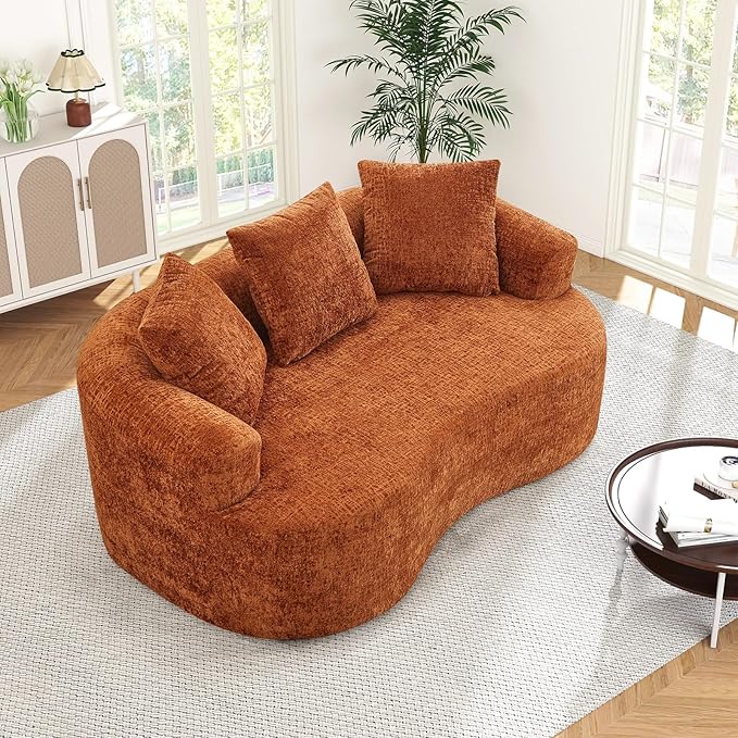 60 Curved Sectional Sofa for Small Spaces - Plush Chenille Modern Cloud Loveseat with Pocket Springs &amp Memory Foam Boneless Floor Couch for Living Room 27.6 Extra Deep Seat No Assembly (Orang