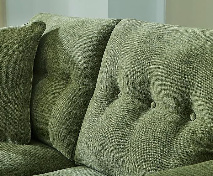 Signature Design by Ashley Bixler Mid-Century Modern Tufted Loveseat with 2 Toss Pillows Green