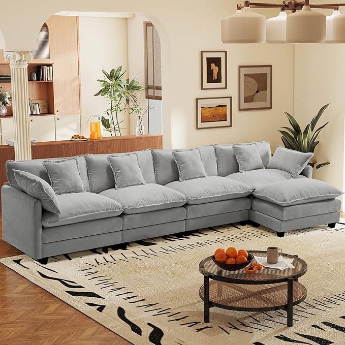 149.2 Modular Sectional SofaL Shaped Couch for Living RoomModern Deep Seat Sofa 4 Seater Chenille Fabric Comfy Cloud Couches with Throw Pillows &amp Movable Ottoman