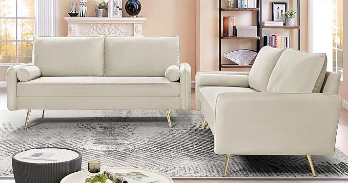 Kent Modern Sofa European Style Velvet Living Room Furniture with Tapered Legs Vintage Flair and Sleek Design Couch Ivory