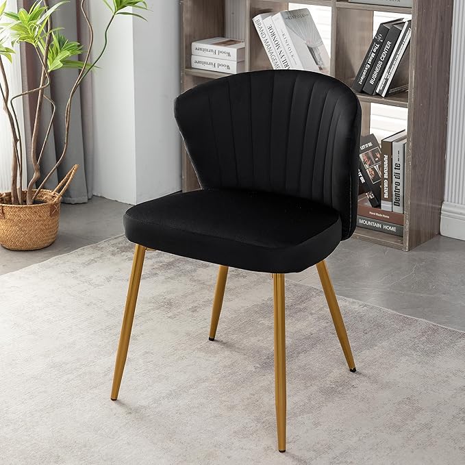 Modern Velvet Accent Chair for Living Room Bedroom Entryway or Small Spaces with Channel-Tufted Design Comfortable and Trendy Armless Seat Black