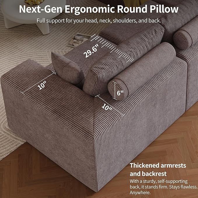 109 Modular Sectional Sofa with Ottoman - U Shaped Oversized Deep Seat Cloud Boneless Couch for Living Room Corduroy Fabric No Assembly Required (Brown 2 Ottoman)