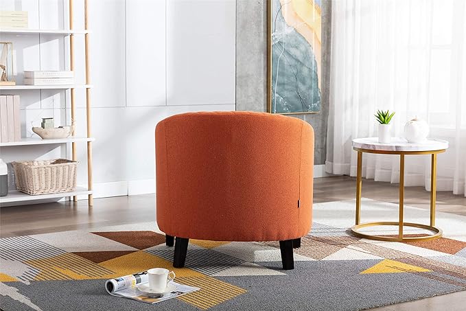 Artificial leather sofa chair barrel-shaped armchair side chair nail head decoration and diamond net backrest suitable for living room bedroom waiting room office and reading chair. (Orange)