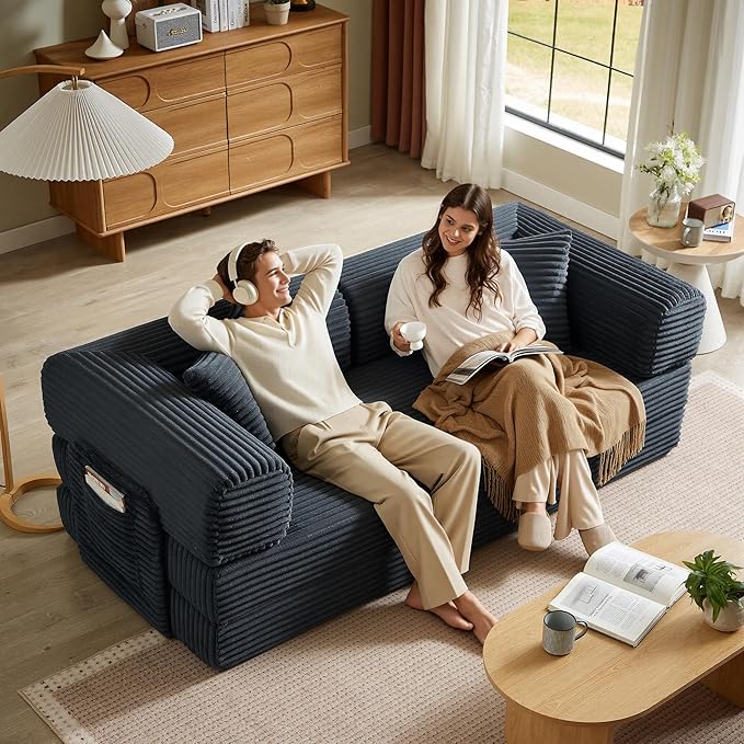 Boneless Couch Folding Couches for Living Room Sofa Futon Sofa Bed with Sleeper Sofa Futon Couch with Fixed-Shape Oversized Corduroy Upholstered (Dark Gray 81 Inches)