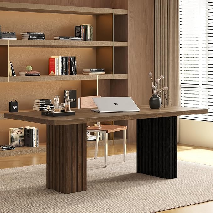 66.9 Modern Executive Office Desk Rectangular Workstation with Heavy-Duty Double Pedestal Wood Grain Finish for Office Home Office Study