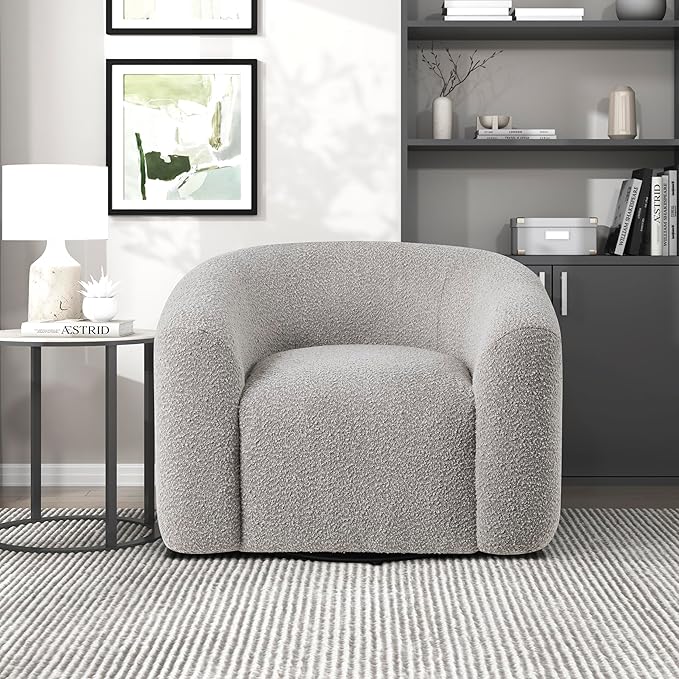 Lexicon Modern Swivel Accent Chair Cozy Boucle Arm Chair with Plush Curved Back Soft Stitching Cushions for Living Room/Bedroom/Office Fully Assembled Gray