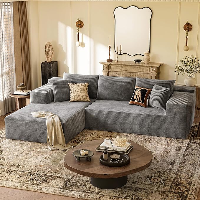 YESHOMY Boneless Couches for Living Room 108 Sectional Modular Sectional Sofa with Deep Seat Cloud Comfy Couch with L-Shape Chaise Easy Assembly (Corduroy Gray)