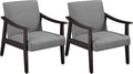 Yaheetech Leisure Chair with Solid Armrest and Feet Modern Mid-Century Accent Chair Linen Fabric Side Sofa for Living Room Bedroom 2pcs Dark Gray