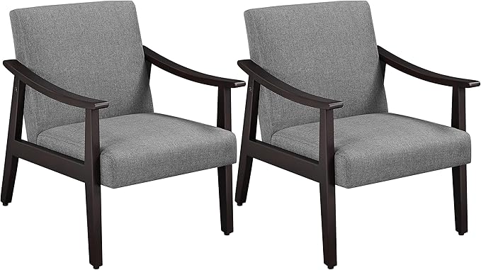 Yaheetech Leisure Chair with Solid Armrest and Feet Modern Mid-Century Accent Chair Linen Fabric Side Sofa for Living Room Bedroom 2pcs Dark Gray