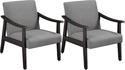 Yaheetech Leisure Chair with Solid Armrest and Feet Modern Mid-Century Accent Chair Linen Fabric Side Sofa for Living Room Bedroom 2pcs Dark Gray