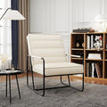 Modern Metal ed Armchair with Beige Technical Leather Stylish Comfortable Indoor Lounge Accent Chair for Living Room OfficeBedroom