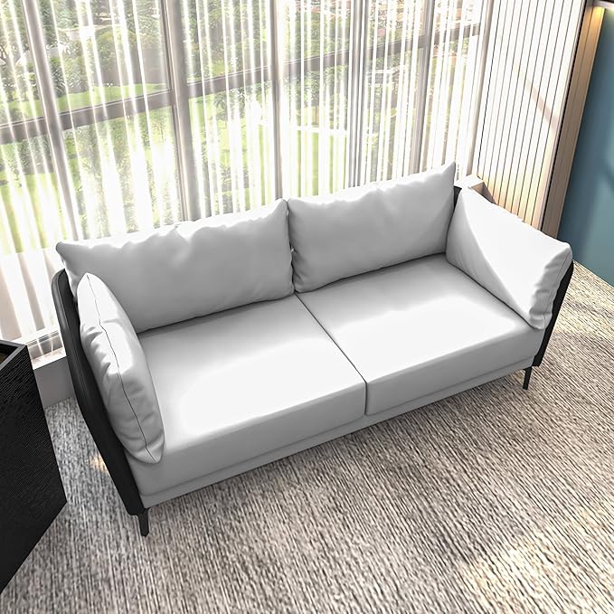 LeisureMod Luxify Series 3 Seater Sofa – Modern Leather Couch with Stainless Steel Legs Removable Cushions and Sleek Low-Profile Design for Living Rooms and Apartments in Black/Grey