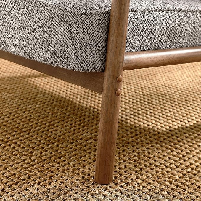 Modway Charlie Boucle Upholstered Wood Accent Armchair in Taupe – Mid-Century Modern Chair with Cushion – Cozy Reading Chair with Solid Wood Frame – Fabric Upholstered Armchair for Living Room