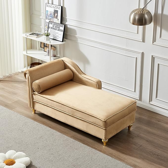 60.6 Velvet Chaise Lounge Sleeper Sofa with Large Hidden Storage &amp Lumbar Pillow Upholstery Tufted Lounge Chair Indoor with Gold Metal Legs &amp Armrest Reclining Sofa Chair for Living RoomBe