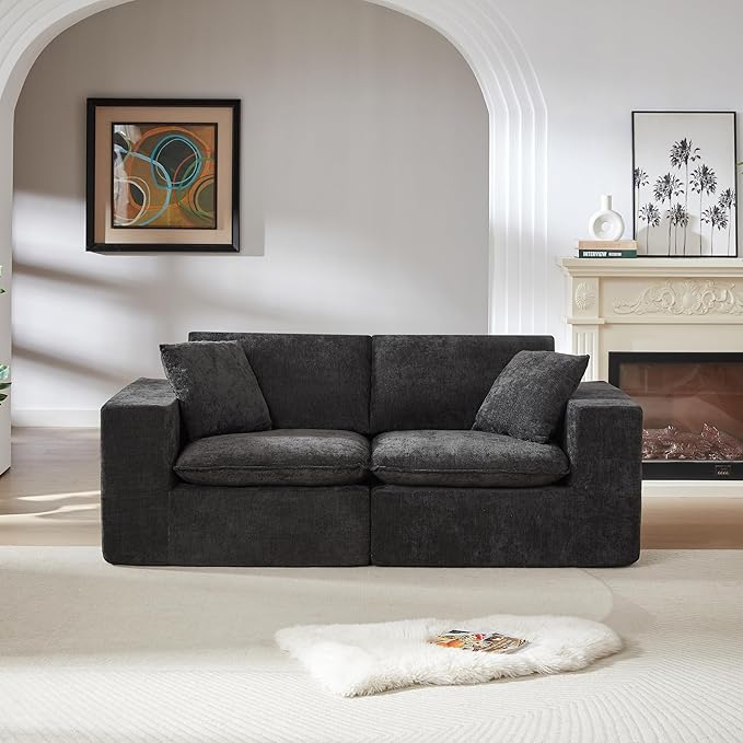78-Inch Boneless Love Seat Couches in a Box Modern 2 Seat Floor Modular Foam Cloud Sofa Chenille Loveseat Couch W/Wide Square Armrests for Home Apartments Bedroom