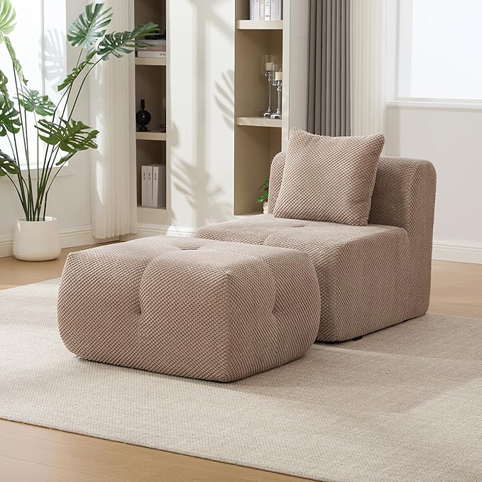 Folding Sofa Bed Convertible Floor Sleeper Chair Comfy Futon Floor Couch 2 in 1 Pull Out Single Boneless Sofa for Living Room Bedroom Removable Ottoman No AssembleTaupe
