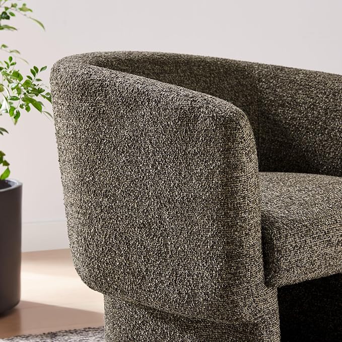 Modway Muse Comfy Barrel Accent Chair in Antique Boucle Fabric Cozy Round Reading Armchair – Upholstered Living Room Chair with Curved Back