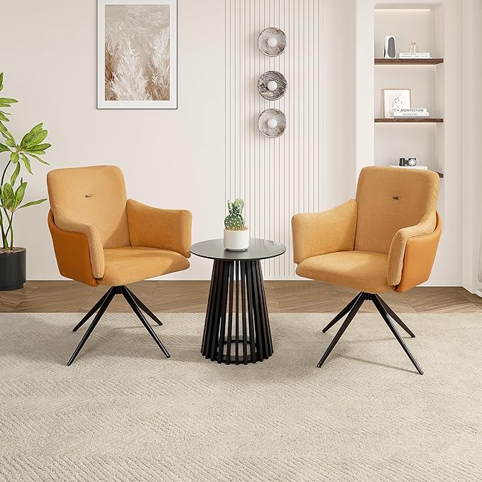 KEIKI 360° Swivel Home Office Desk Chairs Set of 2Modern Dining Chairs with Arm Upholstered Bedroom Chairs with Metal BaseMakeup Chair for Vanity Living Room Bedroom Orange