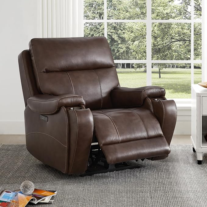 CHITA Large Power Zero Gravity Recliner Chair Genuine Leather Recliner Chair for Adults with Adjustable Power Headrest and Hidden Slide-Out Cupholders USB and Type-C Ports Dark Brown