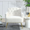 30 W Modern Chesterfield Tufted Upholstered Chair with Deep Buttons Living Room Chair Comfortable Armchair Gold Hardware Legs Tufted Chair for Reading or Relaxing White Teddy