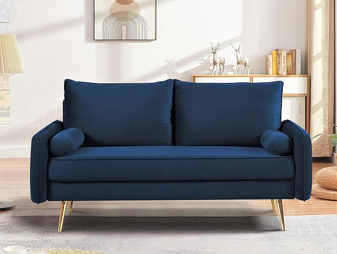 Kent Modern Loveseat European Style Velvet Living Room Furniture with Tapered Legs Vintage Flair and Sleek Design Love Seat Dark Blue