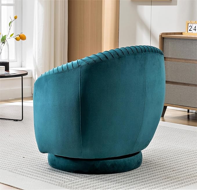 Modern Barrel Swivel Chair with Plush Velvet Upholstery and Smooth 360° Rotation Round Accent One-Seater Sofa for Living Room Bedroom and Office Greenish Blue