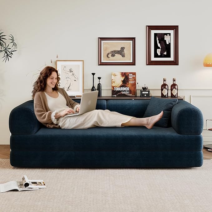 Ball &amp Cast 78 Convertible Floor Sofa Bed – 4-in-1 Modular Corduroy Sleeper with Fixed-Shape Support No Assembly Boneless Folding Couch with Armrests &amp Pillows – for Living Room Apartments