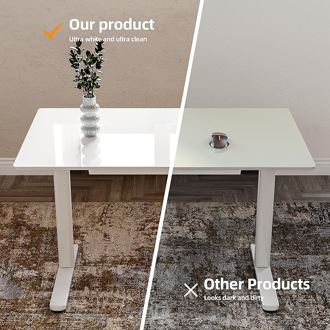 Claiks Glass Standing Desk with Drawers 40×24 Inch Adjustable Stand Up Desk Quick Install Home Office Computer Desk White