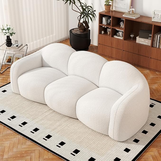 JACH 3-Seater Minimalist Sofa for Apartment Modern Comfy Upholstered Floor Sofas Boneless Leisure Couches Small Cloud Couch for Living Room Small Space (White No Assembly Required)