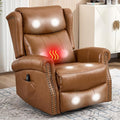 Manual Rocker Swivel Recliner Chair for Adults Vibration Massage Reclining Glider Chair with Lumbar Heat Rivet Design Single Sofa for Living Room Genuine Leather Yellow Brown