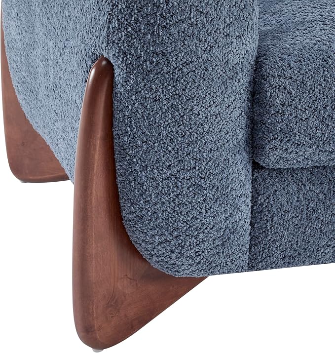 Merax 82 Inch Boucle Sherpa Sofa Chenille Loveseat with Removable Cushions &amp Wood Legs Modern Plush 3-Seater Couch for Living Room Navy Blue