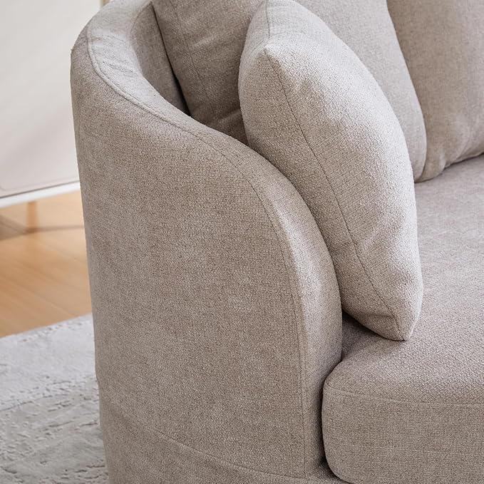 KEIKI 74” Curved Loveseat Sofa Curved Couches with 4 Removable Cushions Modern Luxury Plush Chenille Extra-Deep Seat Sofa for Small Spaces Living Rooms Bedroom Taupe
