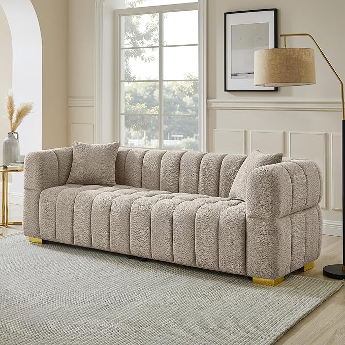 VANOMi Sofa and Chair Set Modern Deep Seat Couch &amp Boucle Sofa Chairs Oversized Upholstered Couch Sets for Living Room Bedroom Office Apartment Camel (2 Pieces)