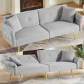 69.5 Grey Convertible Futon Sofa Bed with Adjustable Backrest and Armrests Teddy Upholstered Loveseat Sleeper Couch with 2 Pillows and Metal Legs Love Seat for Guest Room Living Room (Grey)
