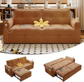 73.2'' Futon Sofa Bed Full Convertible Pull Out Couch with Adjustable Backrest Pre-Assembled Corduroy Sleeper Sofa 2 Cup Holders &amp Pockets USB Loveseat for Living Room Apartment Orange