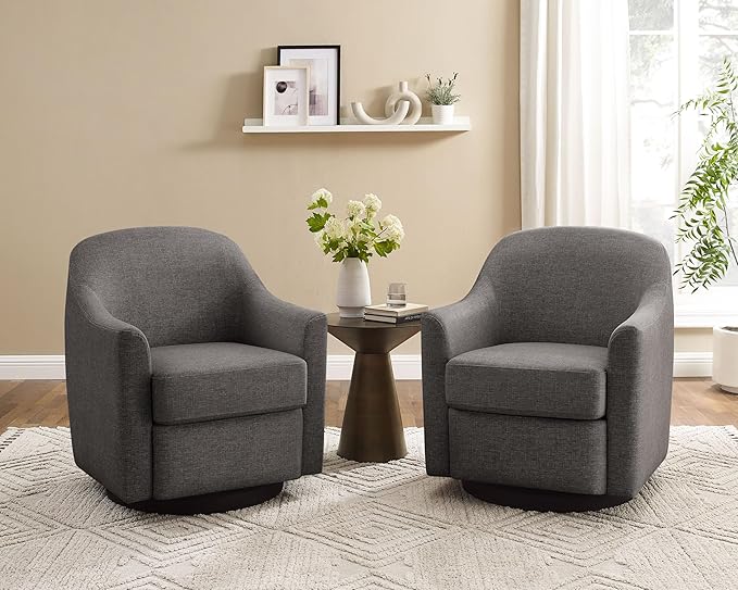 VANOMi Swivel Accent Chair Swivel Barrel Chair Modern Upholstered Round Armchair Comfy Club Reading Chairs for Adults Reading Accent Chairs for Living Room Bedroom Office (Dark Grey)