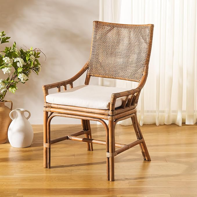 SAFAVIEH Home Collection Donatella Tropical Coastal Honey &amp White Rattan Chair